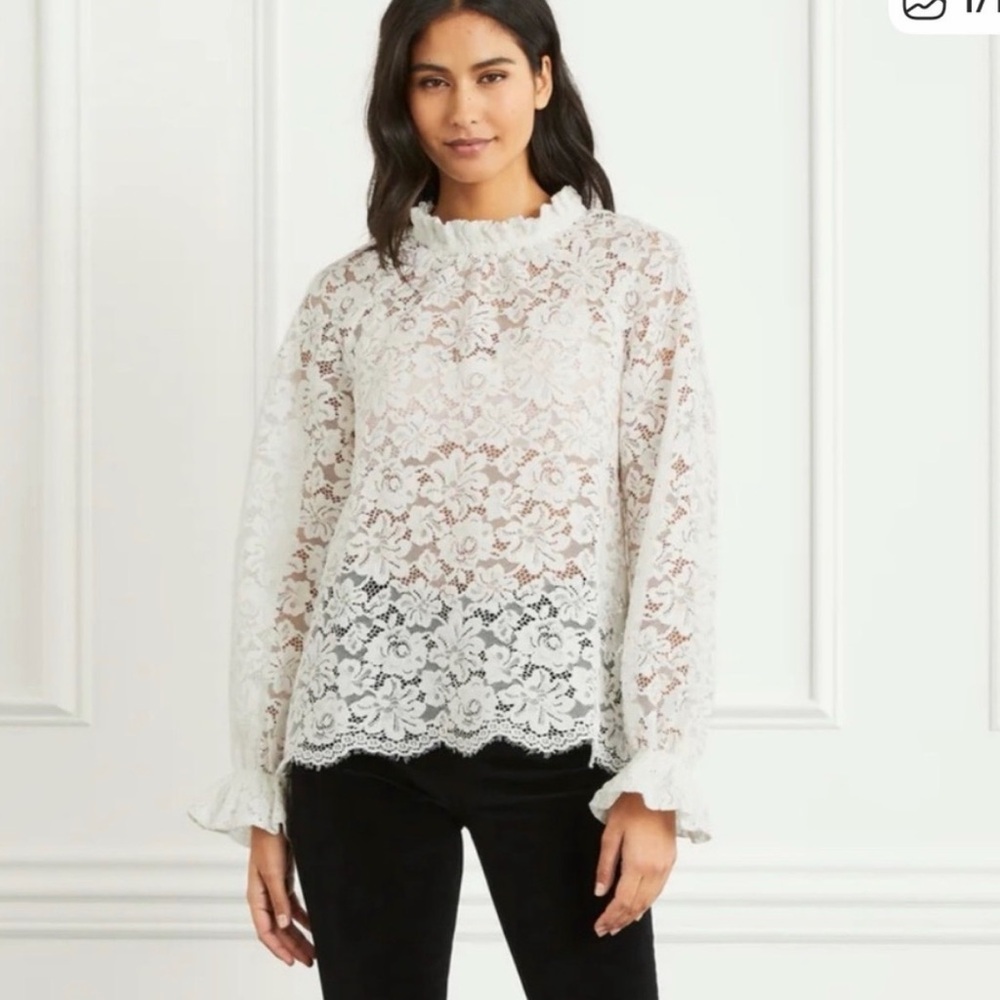 Hill House lace mock neck blouse